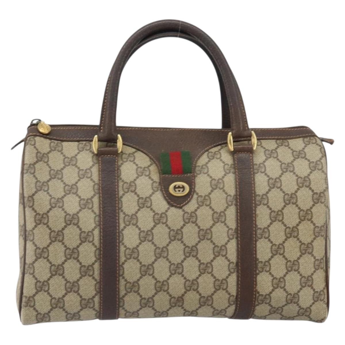 GUCCI GG Supreme Web Sherry Line Hand Bag PVC Beige Gold 40 02 007 Auth 164799