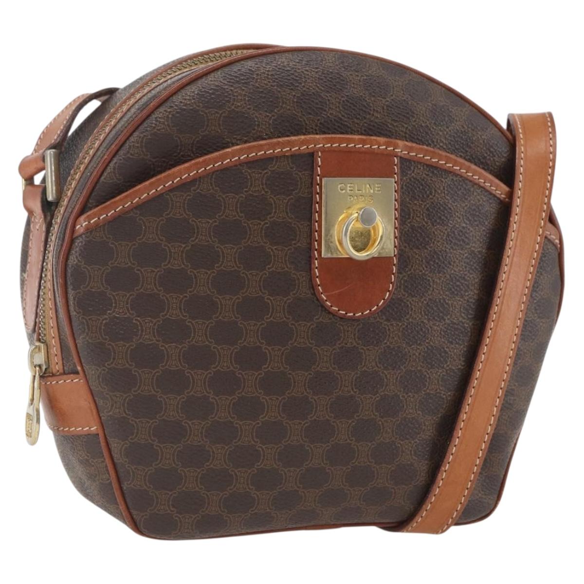 CELINE Macadam Canvas Shoulder Bag PVC Leather Brown Gold Auth 164800