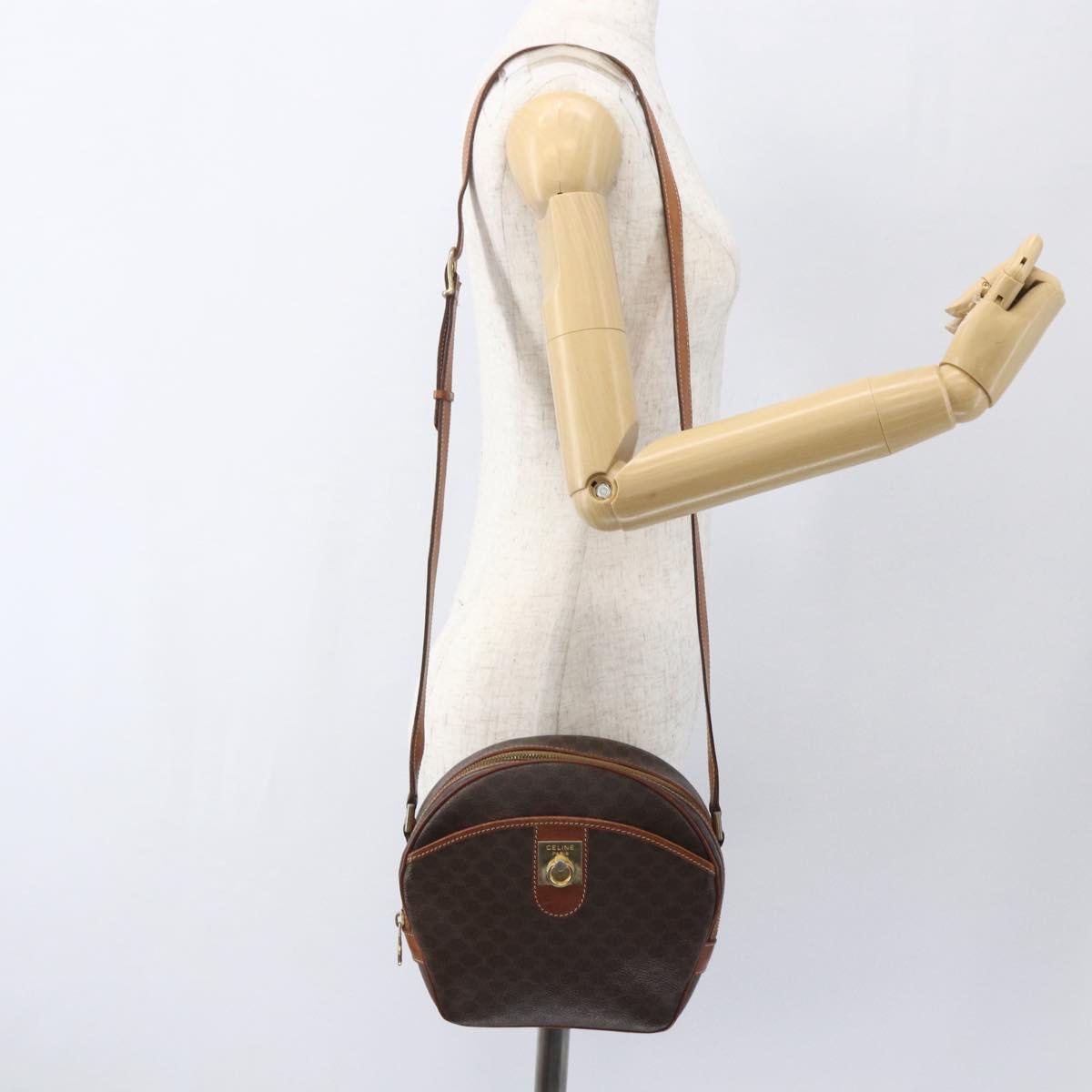 CELINE Macadam Canvas Shoulder Bag PVC Leather Brown Gold Auth 164800
