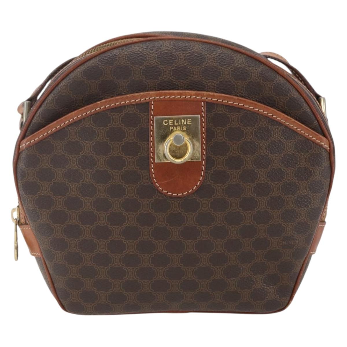 CELINE Macadam Canvas Shoulder Bag PVC Leather Brown Gold Auth 164800