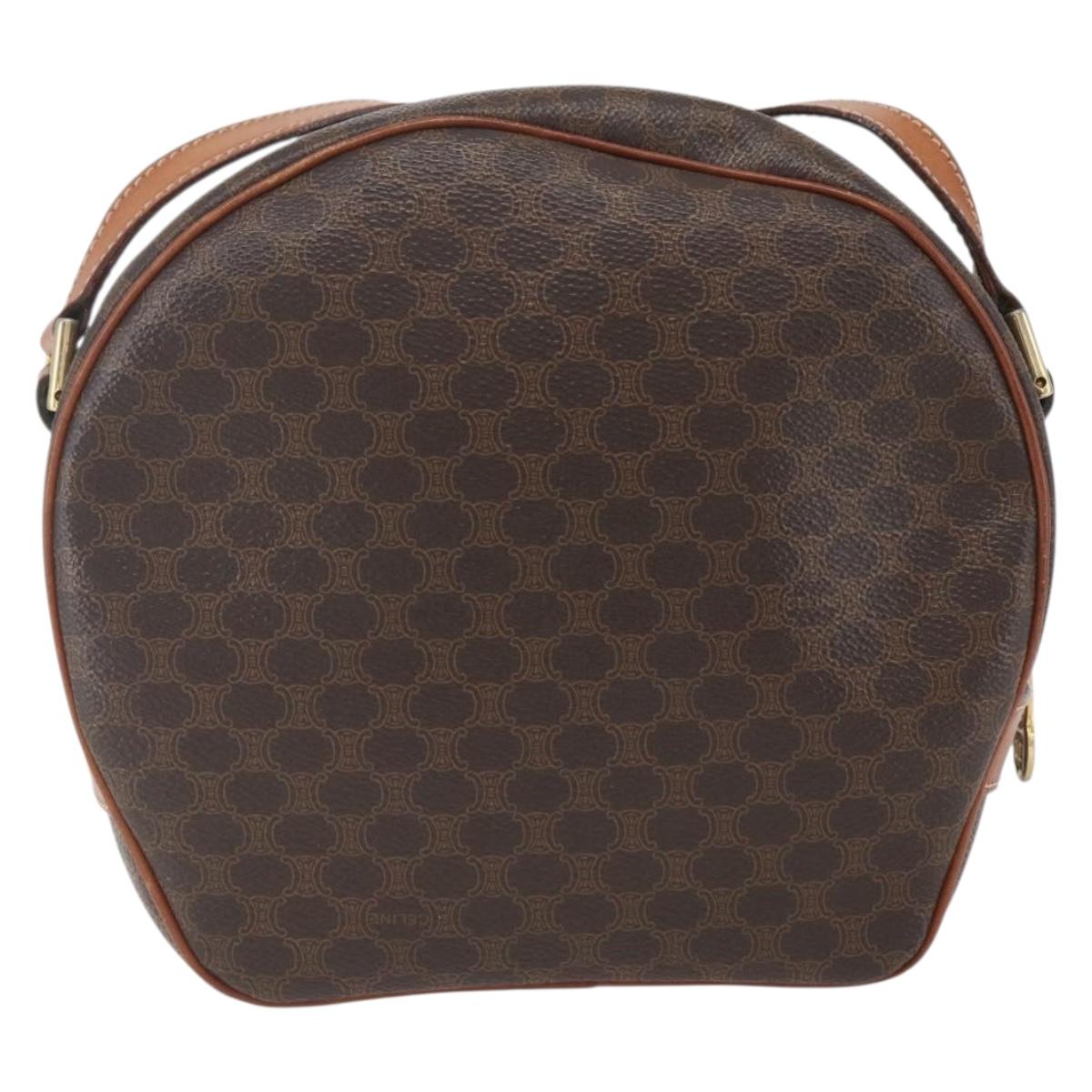 CELINE Macadam Canvas Shoulder Bag PVC Leather Brown Gold Auth 164800