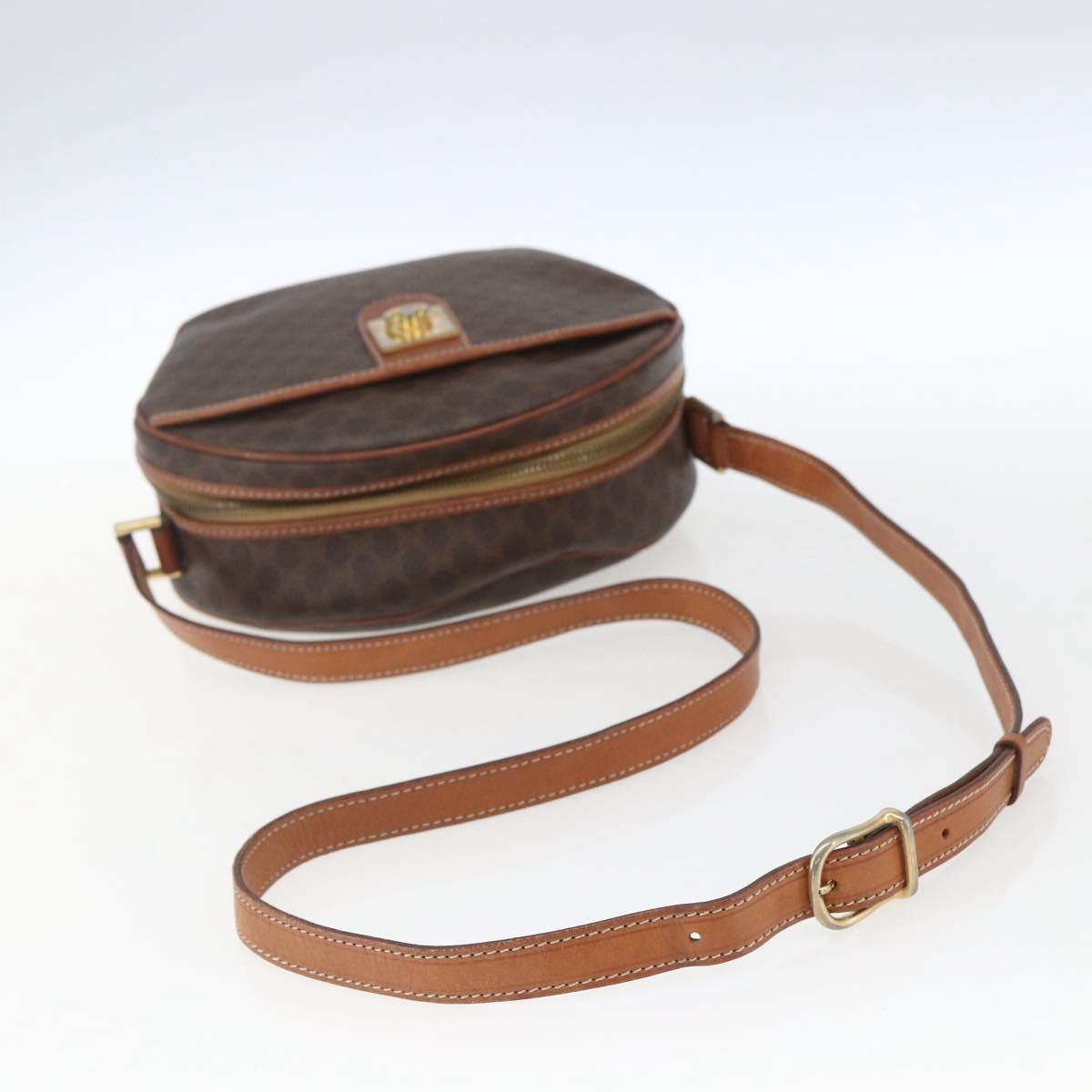 CELINE Macadam Canvas Shoulder Bag PVC Leather Brown Gold Auth 164800