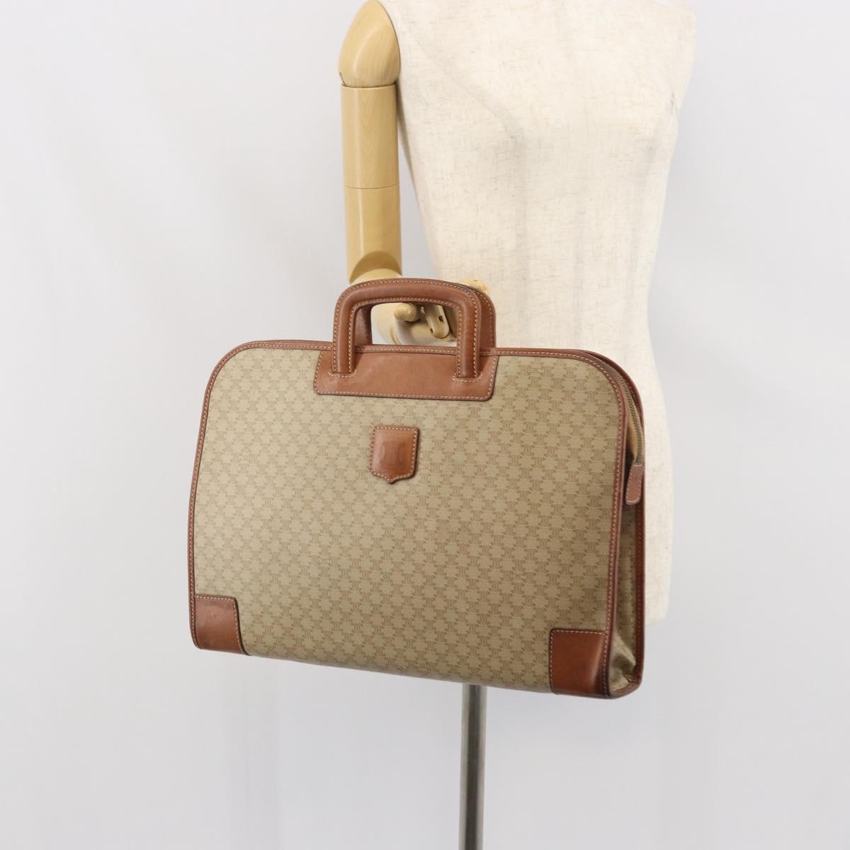 CELINE Macadam Canvas Hand Bag PVC Beige Gold Auth 164813