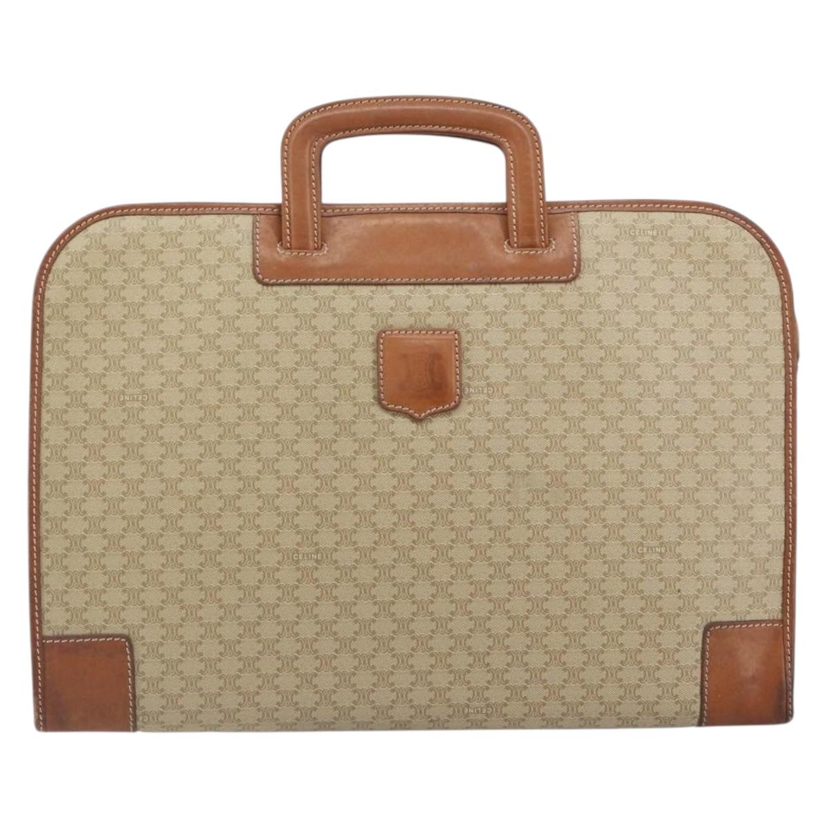 CELINE Macadam Canvas Hand Bag PVC Beige Gold Auth 164813
