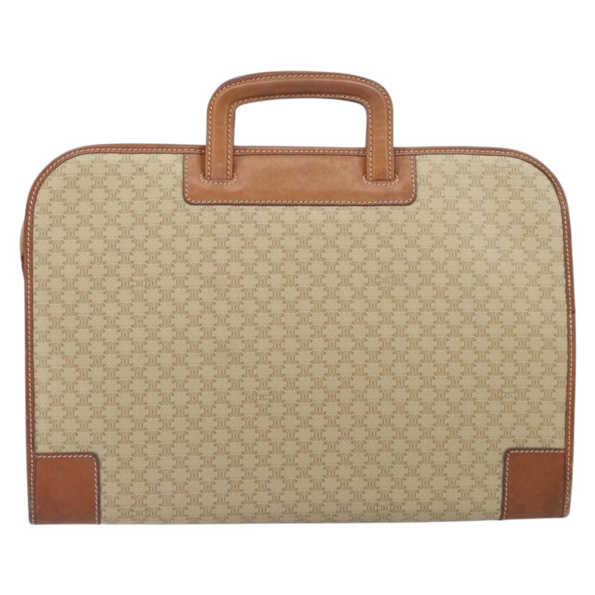 CELINE Macadam Canvas Hand Bag PVC Beige Gold Auth 164813