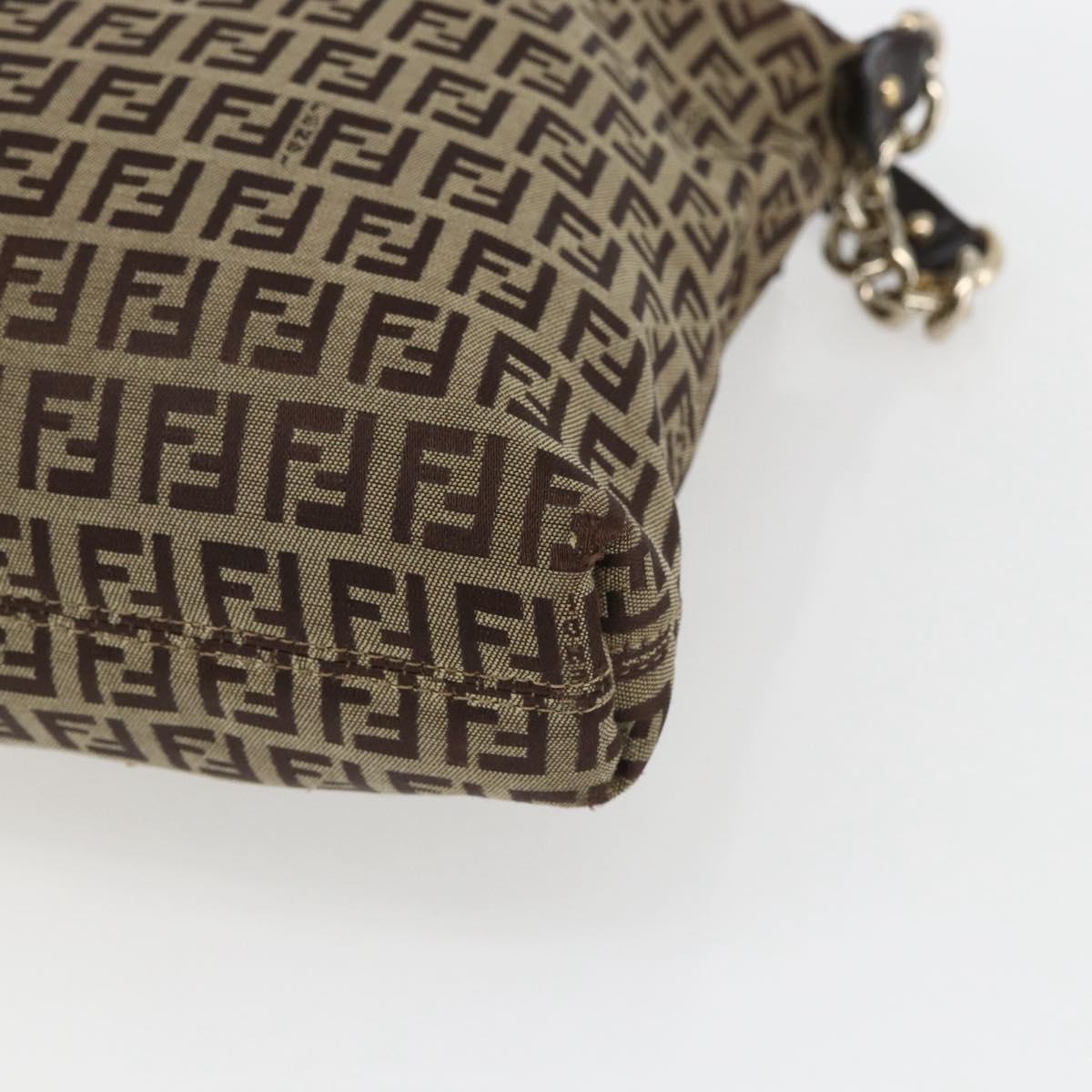 FENDI Zucchino Canvas Shoulder Bag Beige Gold Auth 164816