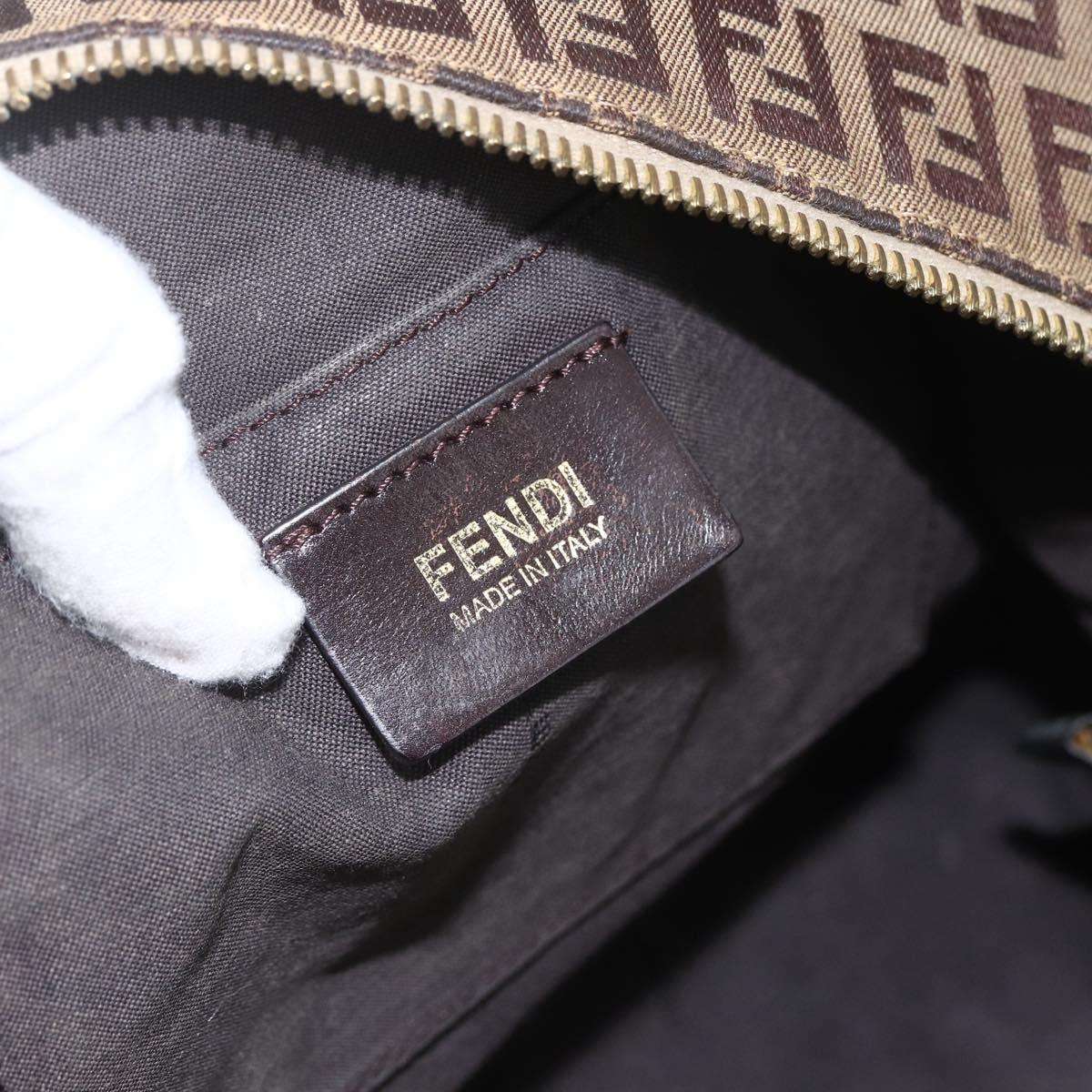 FENDI Zucchino Canvas Shoulder Bag Beige Gold Auth 164816