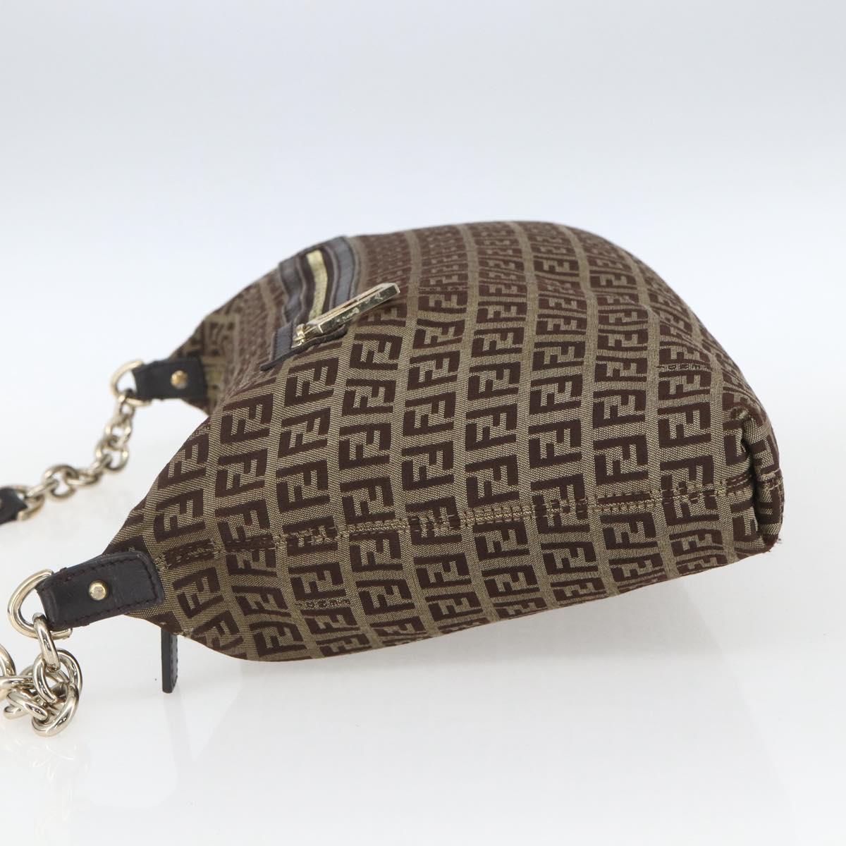 FENDI Zucchino Canvas Shoulder Bag Beige Gold Auth 164816