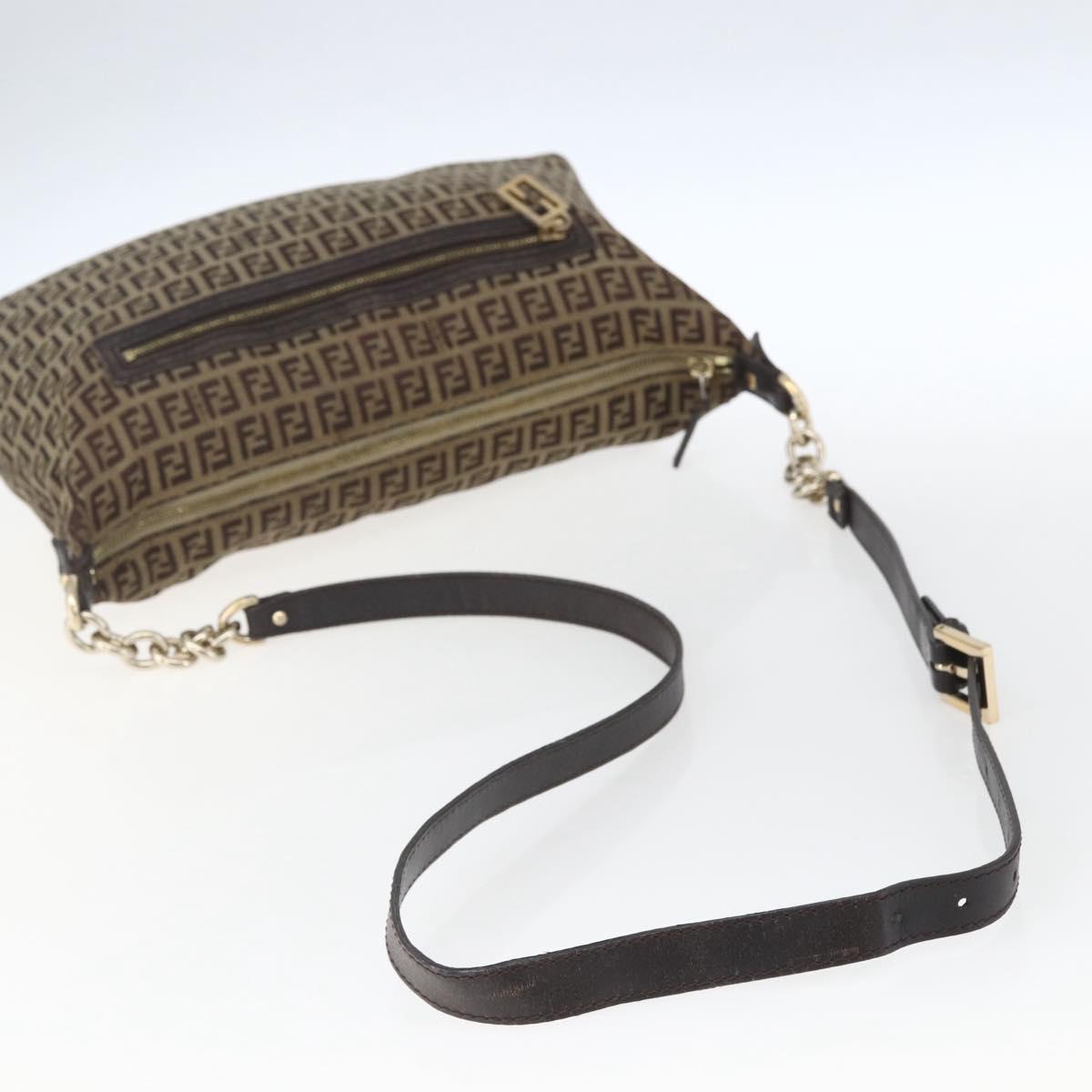 FENDI Zucchino Canvas Shoulder Bag Beige Gold Auth 164816