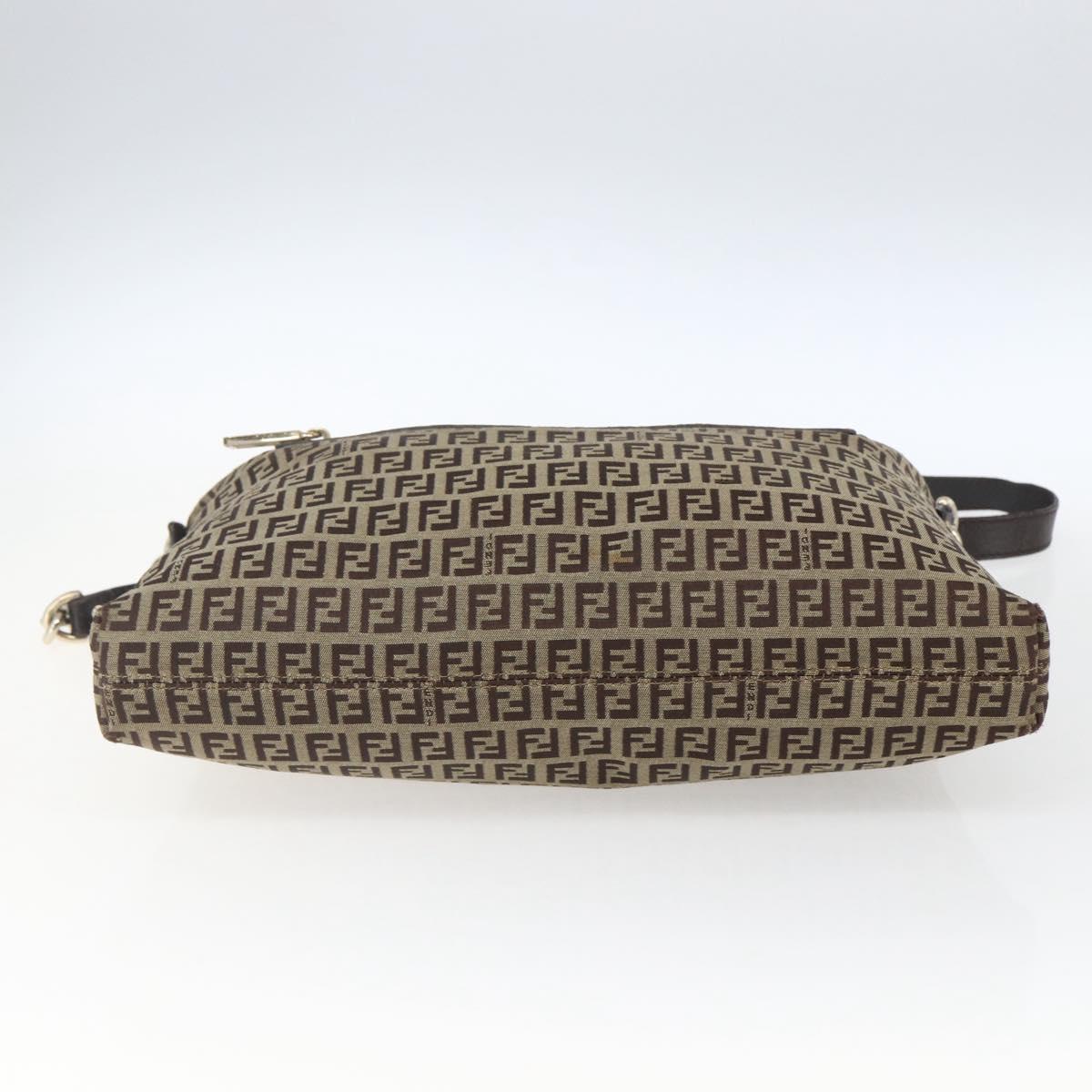 FENDI Zucchino Canvas Shoulder Bag Beige Gold Auth 164816