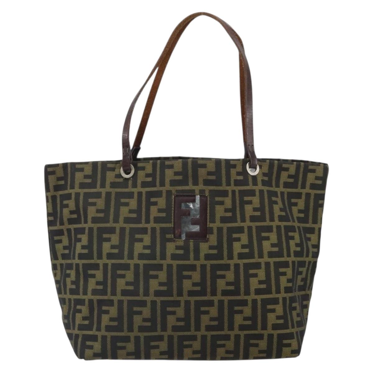 FENDI Zucca Canvas Tote Bag Black Brown Auth 164817
