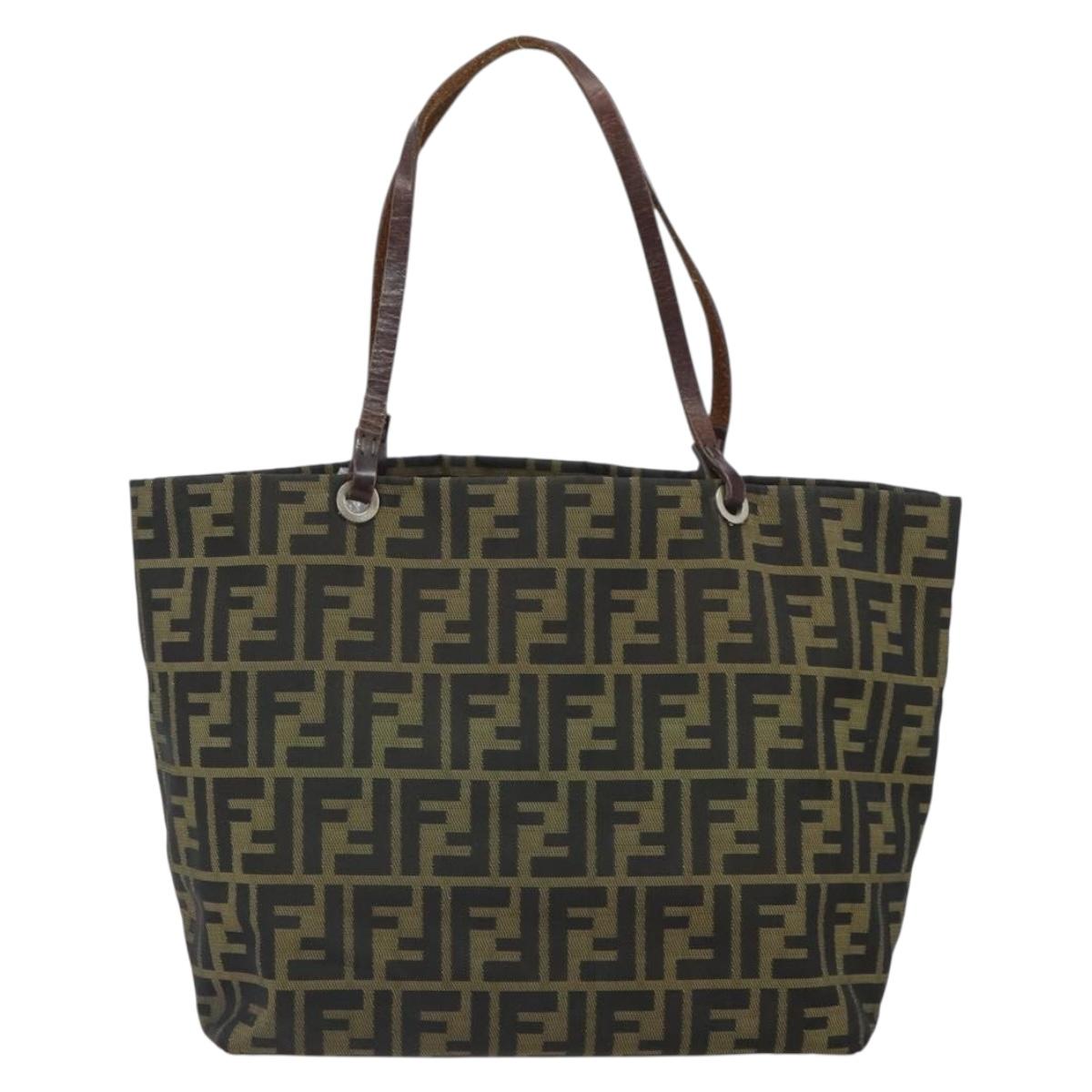 FENDI Zucca Canvas Tote Bag Black Brown Auth 164817