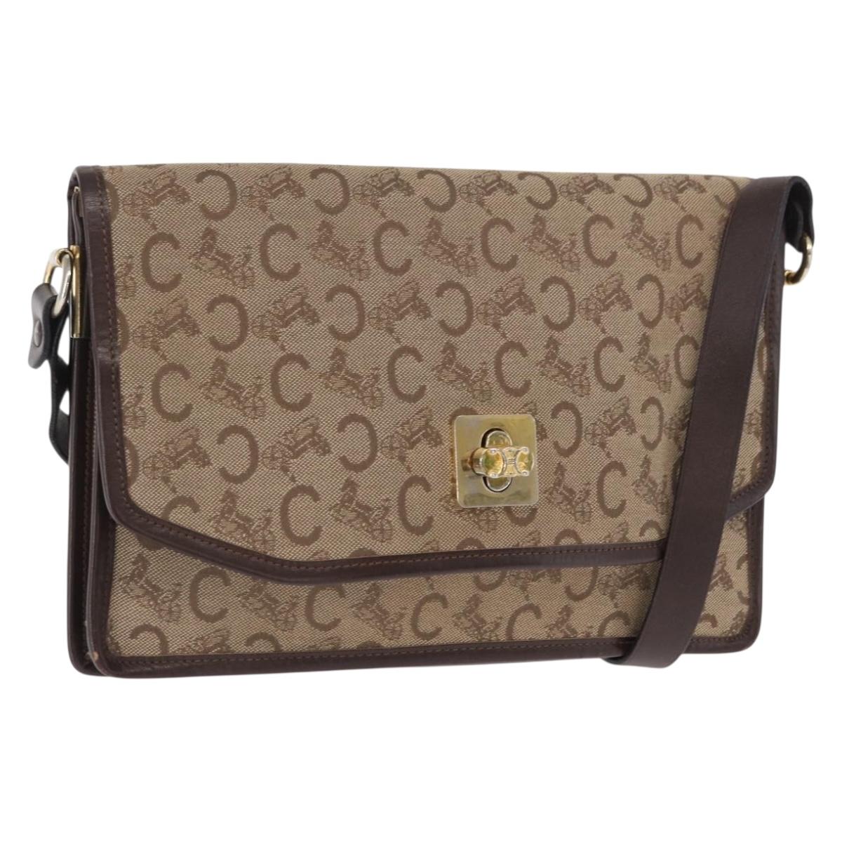 CELINE C Sulky Shoulder Bag Canvas Beige Gold Auth 164819