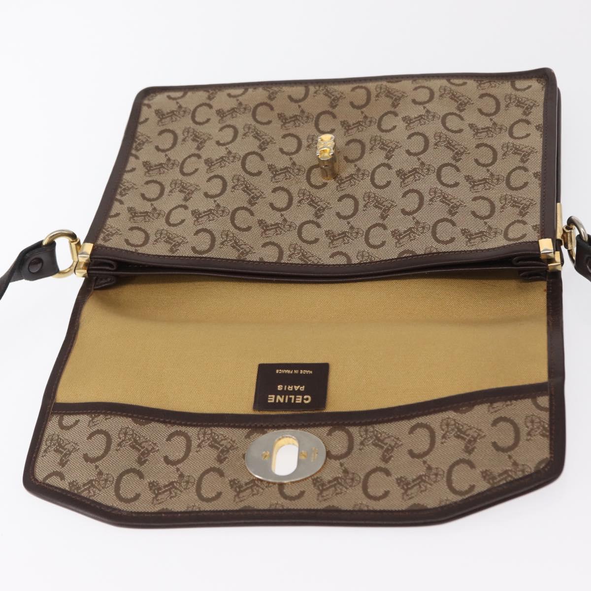 CELINE C Sulky Shoulder Bag Canvas Beige Gold Auth 164819