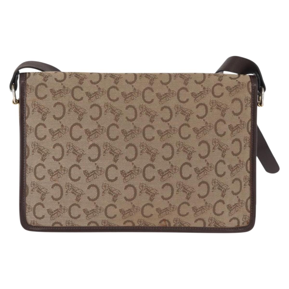 CELINE C Sulky Shoulder Bag Canvas Beige Gold Auth 164819