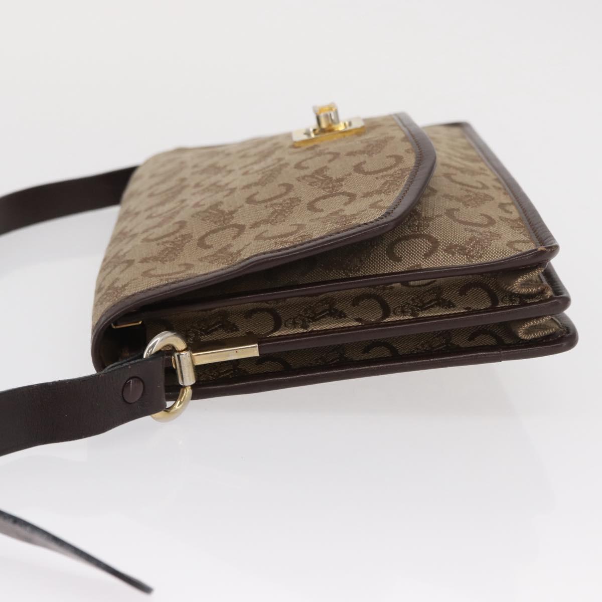 CELINE C Sulky Shoulder Bag Canvas Beige Gold Auth 164819