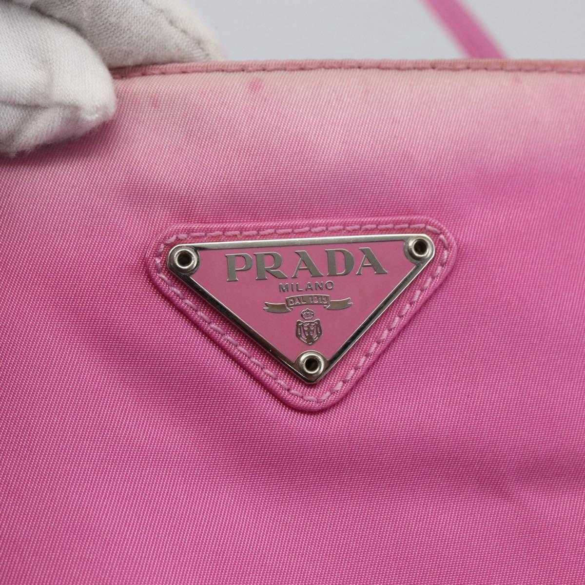 PRADA Tote Bag Nylon Pink Silver Auth 164823