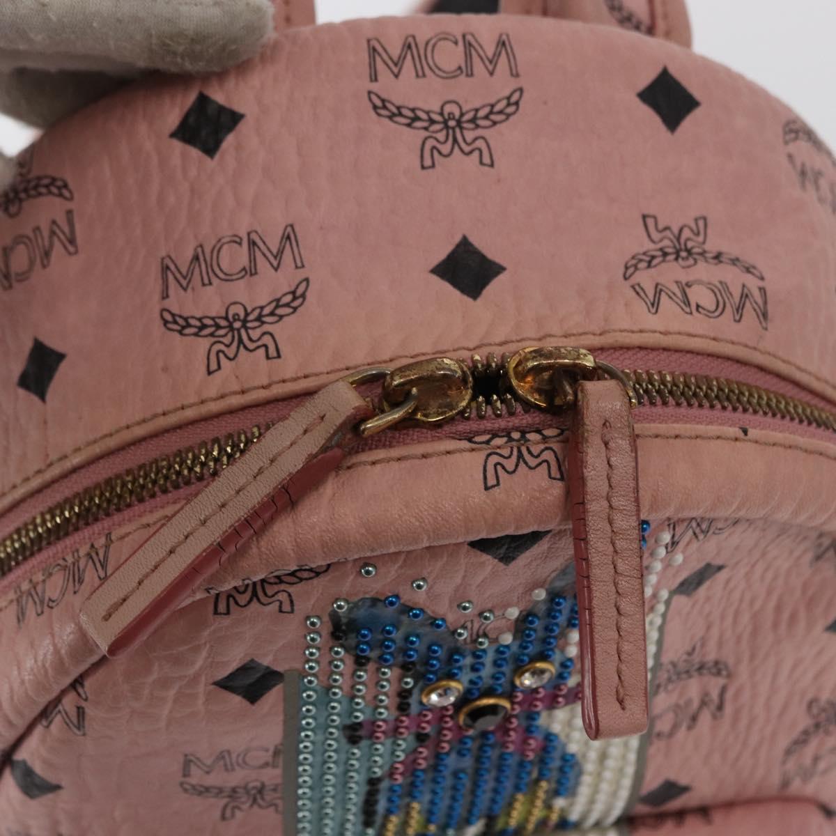 MCM Vicetos Logogram Backpack PVC Leather Pink Gold Auth 164828