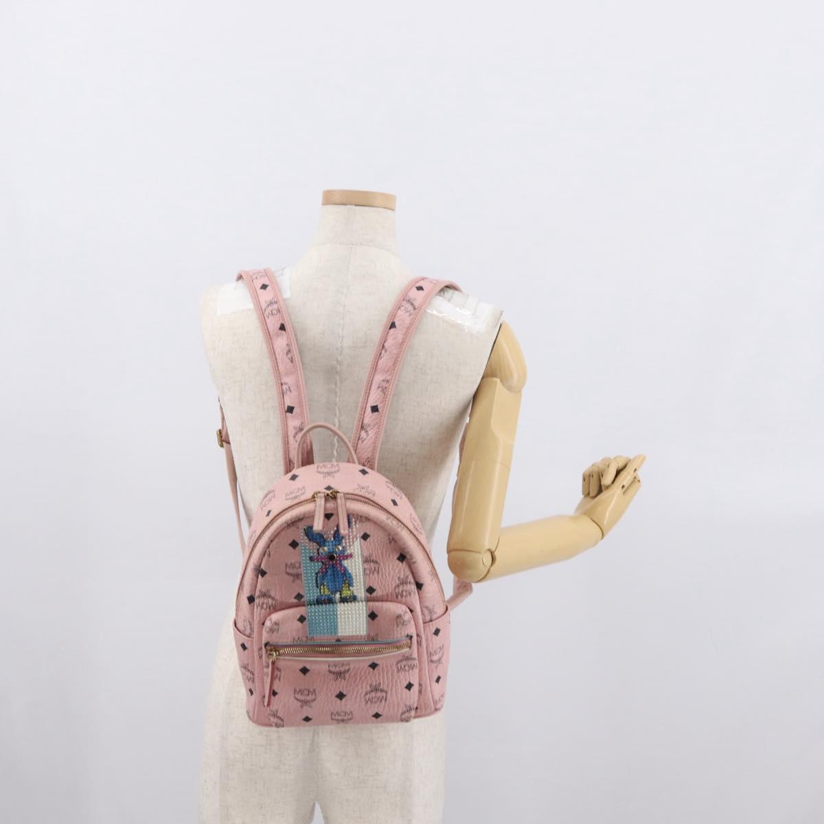 MCM Vicetos Logogram Backpack PVC Leather Pink Gold Auth 164828