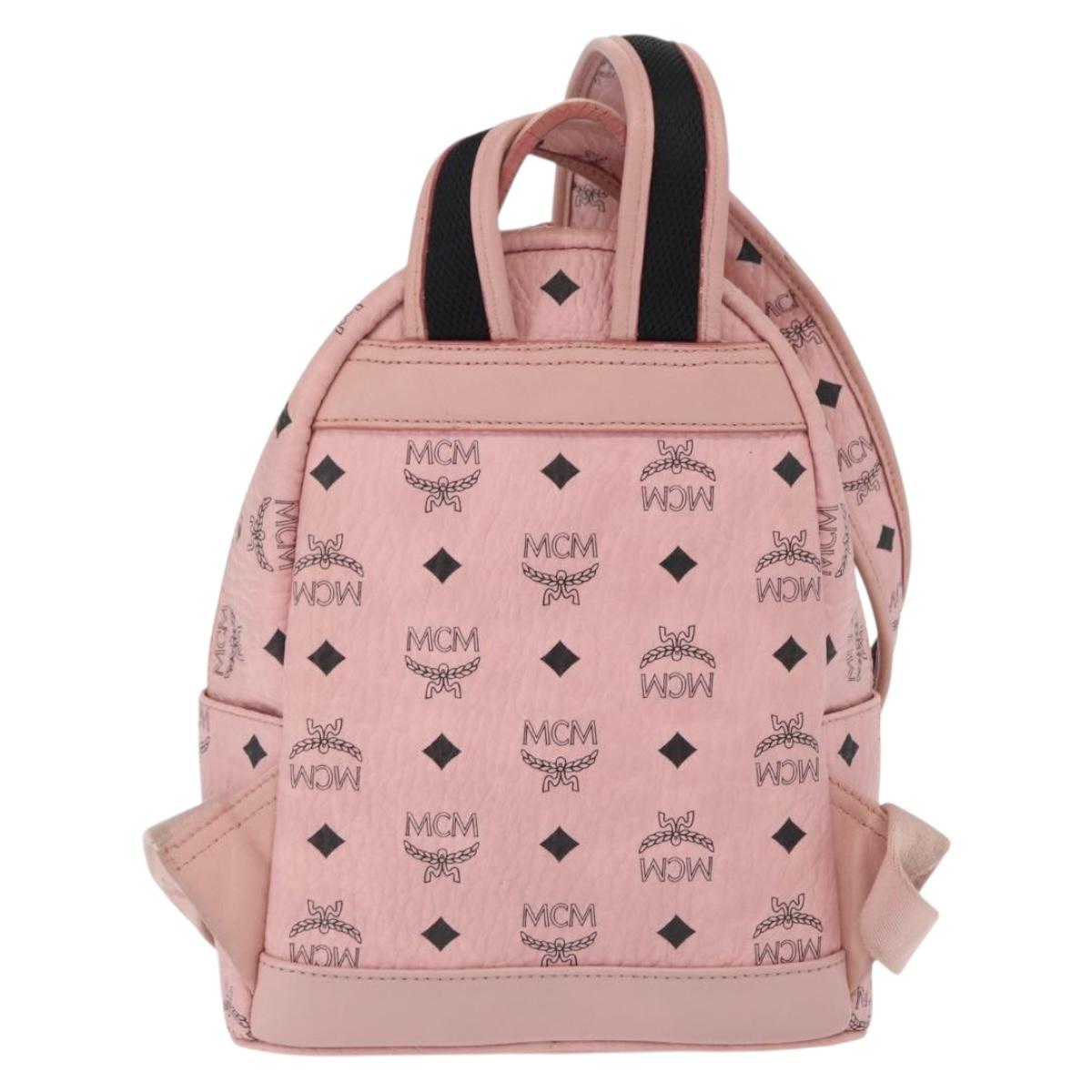 MCM Vicetos Logogram Backpack PVC Leather Pink Gold Auth 164828
