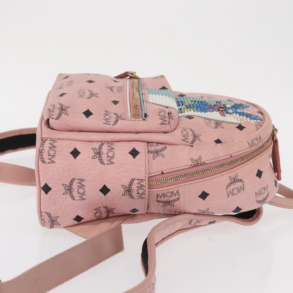 MCM Vicetos Logogram Backpack PVC Leather Pink Gold Auth 164828