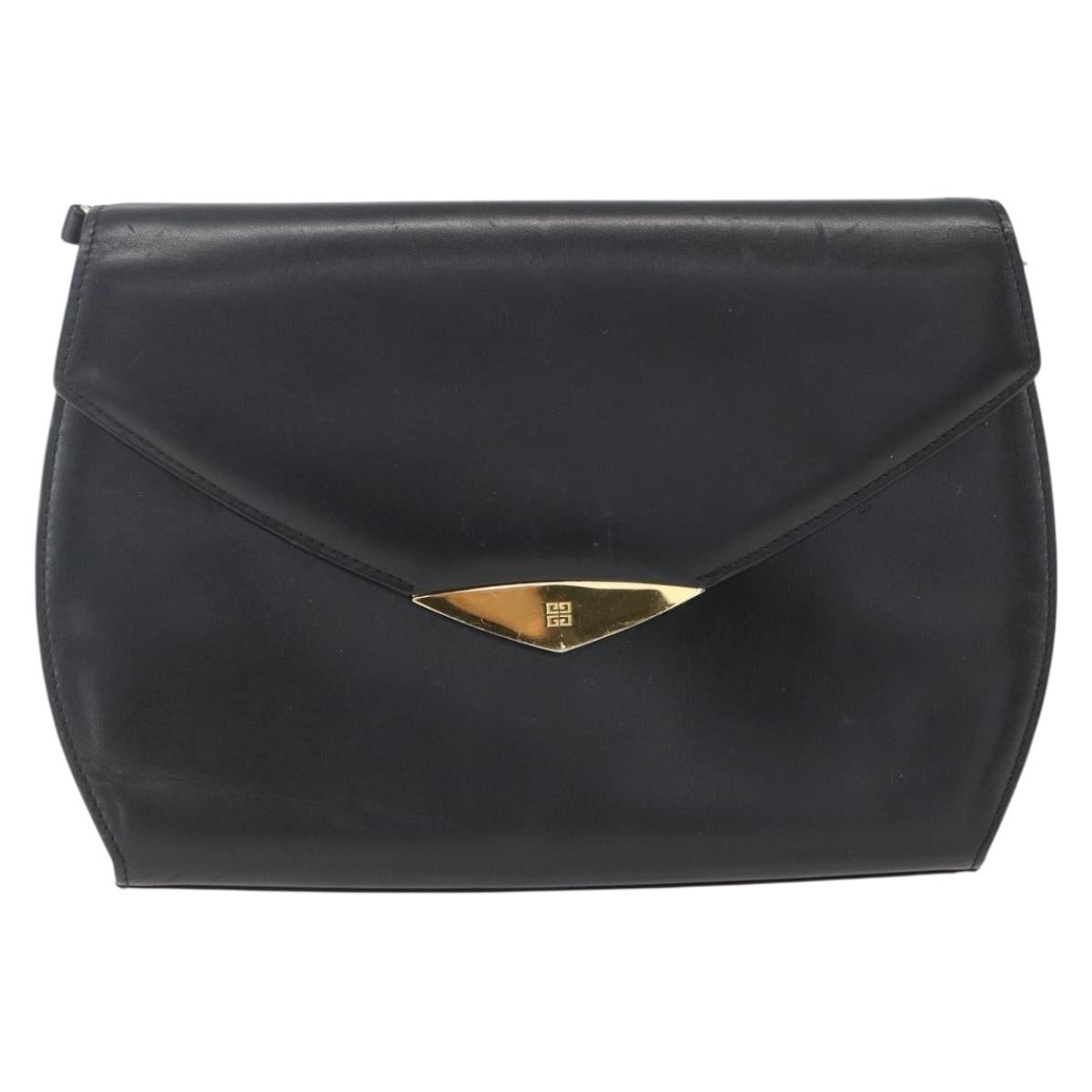 GIVENCHY Shoulder Bag Leather Black Gold Auth 164833