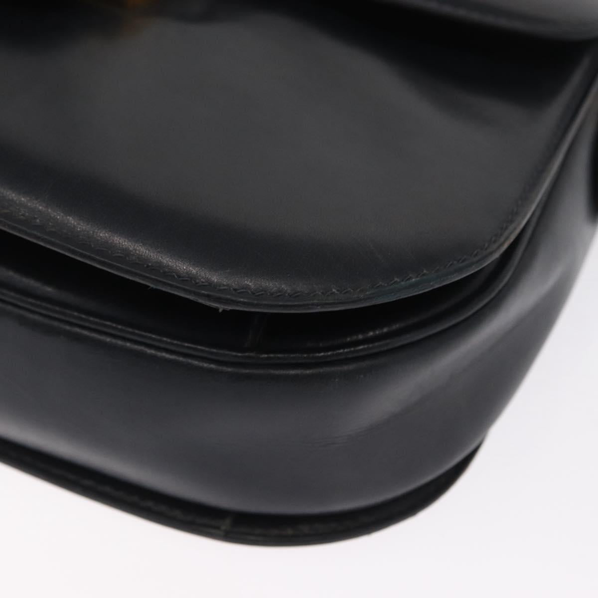GUCCI Shoulder Bag Leather Navy Gold Auth 164835