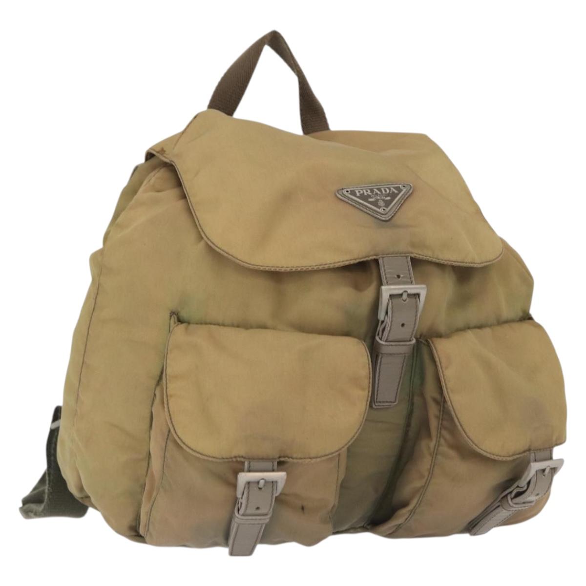 PRADA Backpack Nylon Beige Silver Auth 164845