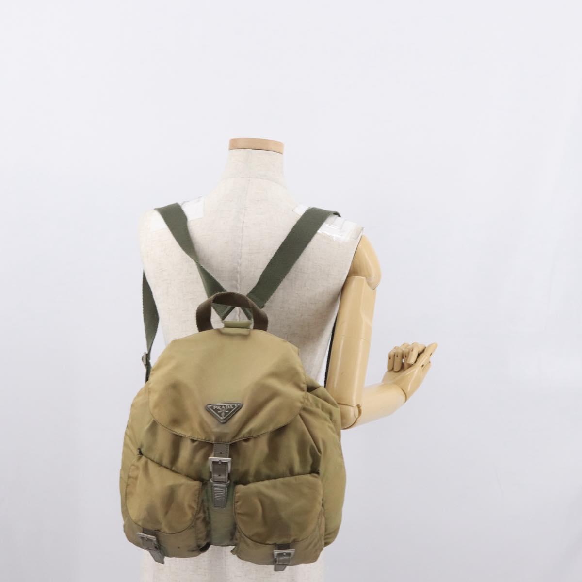 PRADA Backpack Nylon Beige Silver Auth 164845
