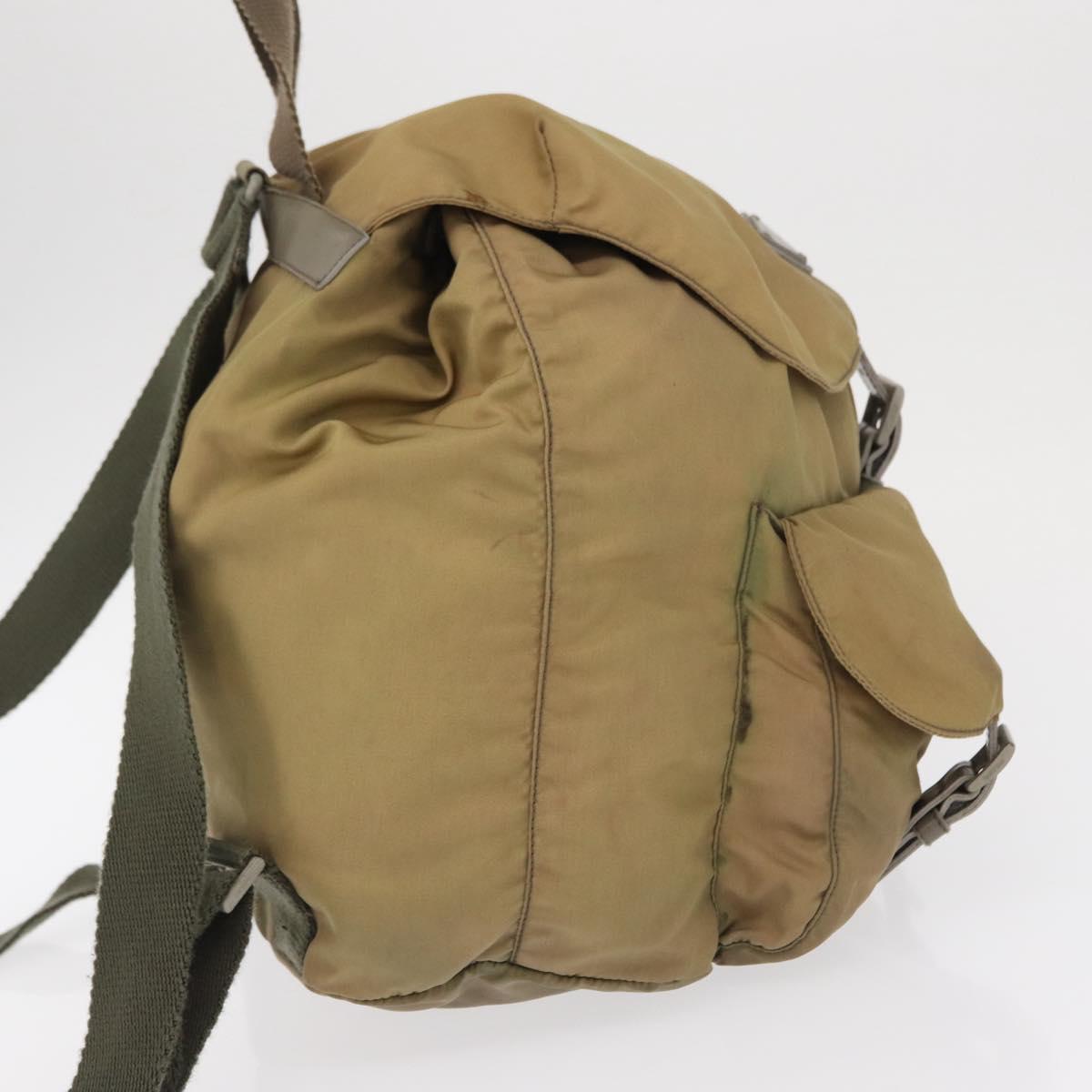 PRADA Backpack Nylon Beige Silver Auth 164845