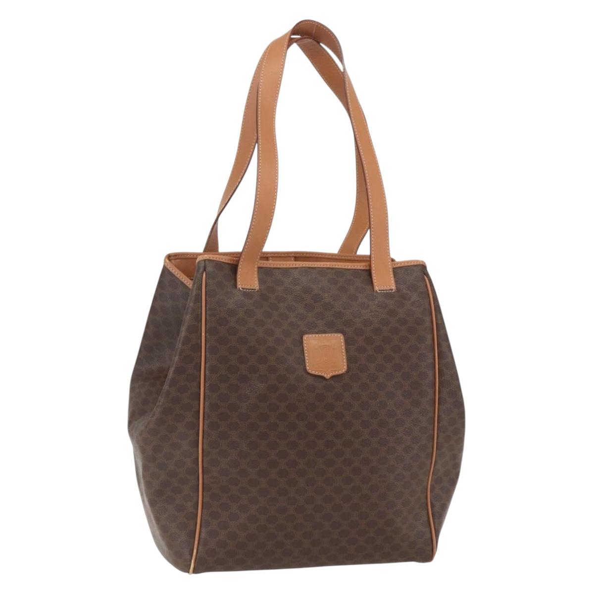 CELINE Macadam Canvas Shoulder Bag PVC Leather Brown Gold Auth 164849