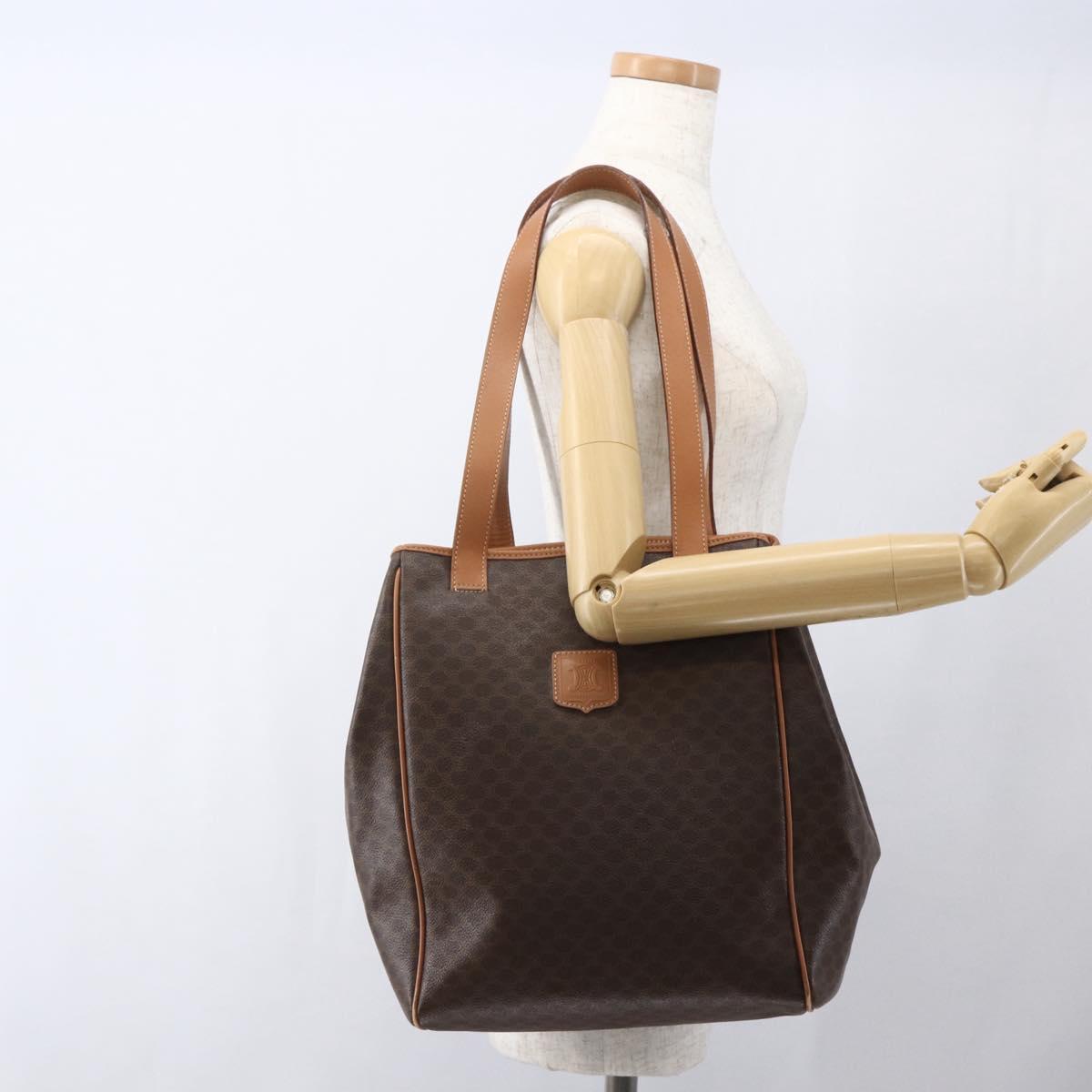CELINE Macadam Canvas Shoulder Bag PVC Leather Brown Gold Auth 164849