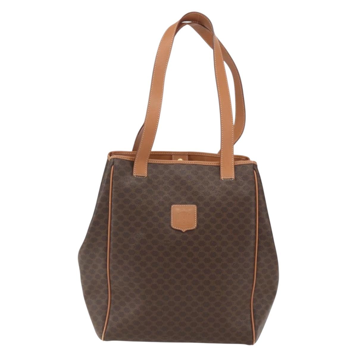 CELINE Macadam Canvas Shoulder Bag PVC Leather Brown Gold Auth 164849