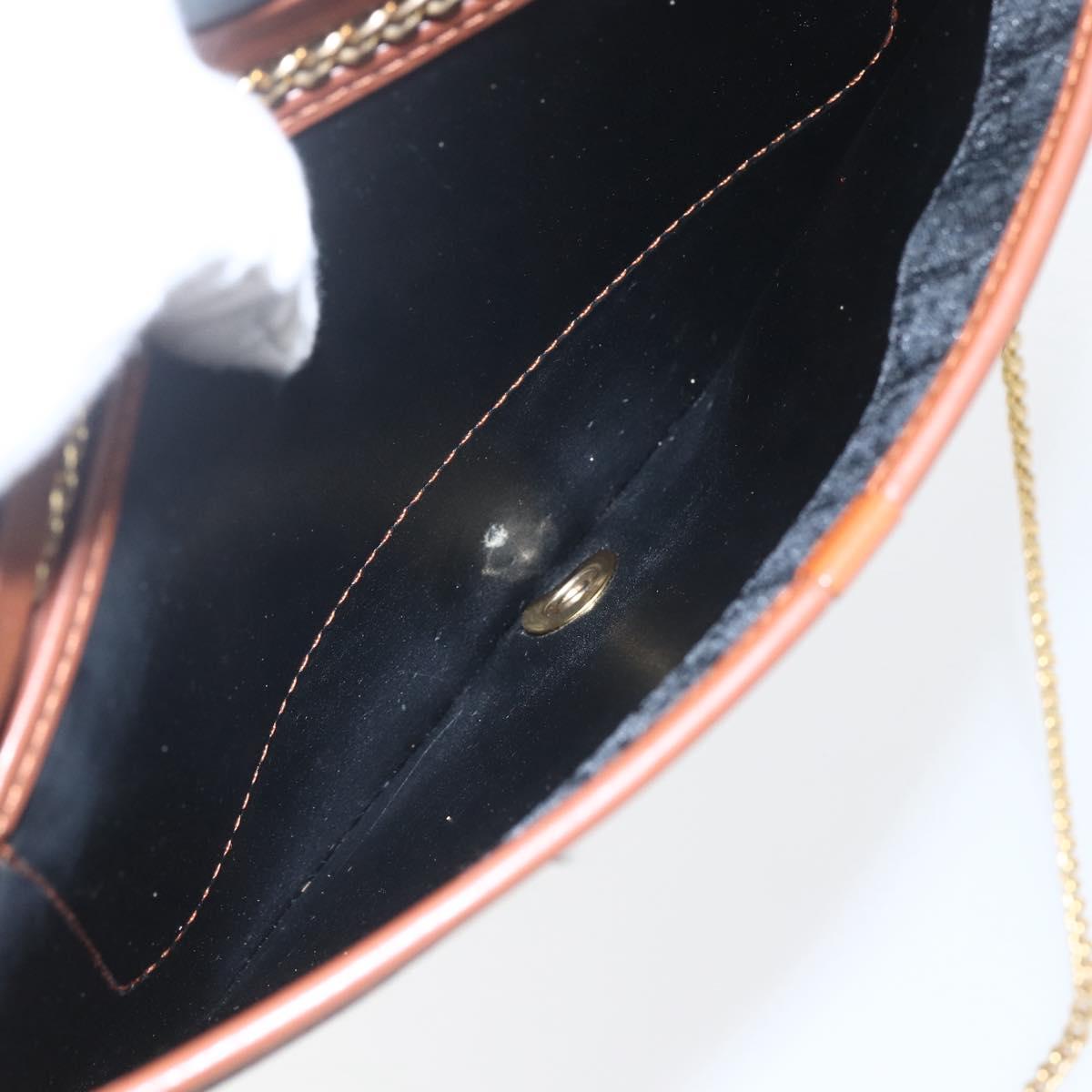 Christian Dior Trotter Canvas Chain Shoulder Bag Black Gold Auth 164854