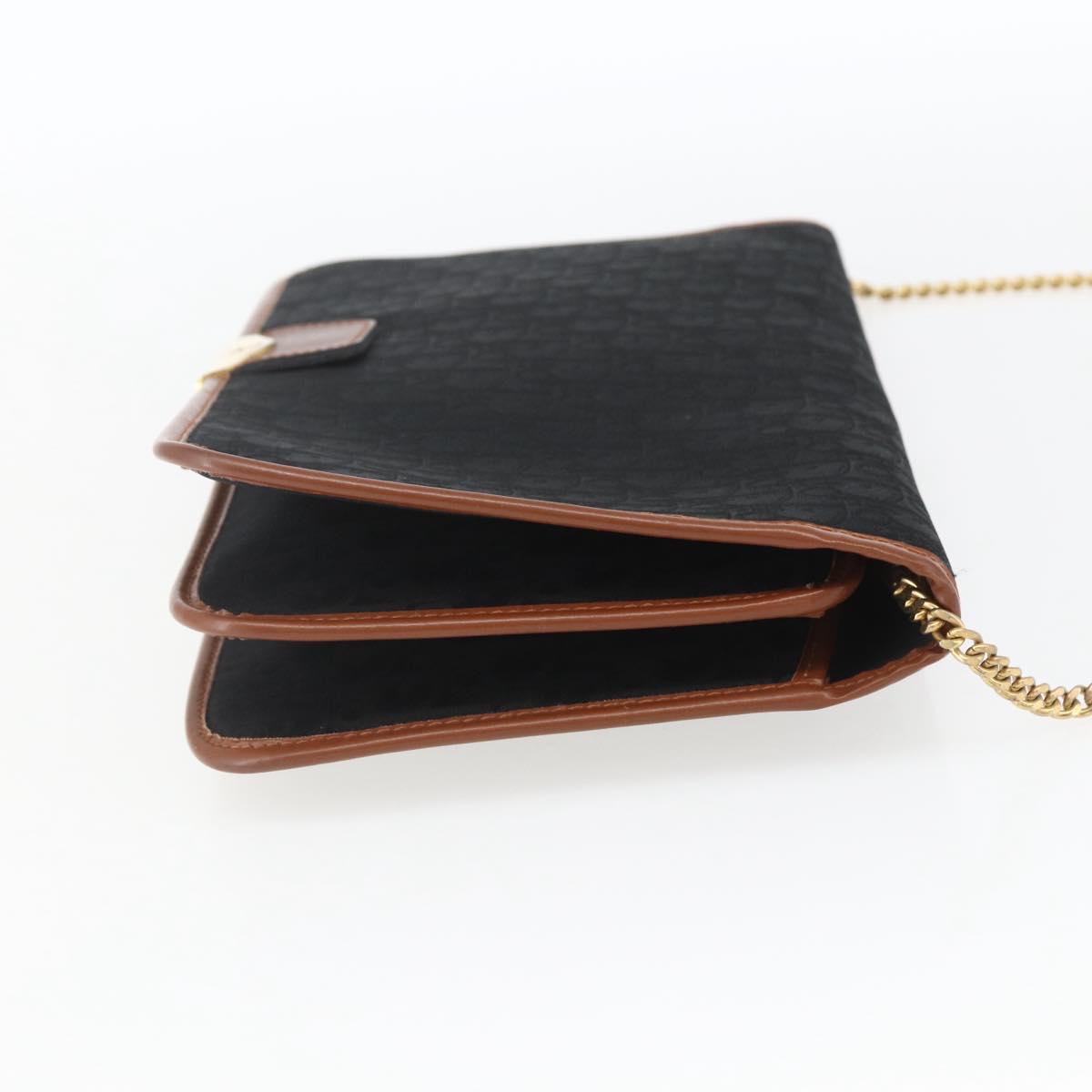 Christian Dior Trotter Canvas Chain Shoulder Bag Black Gold Auth 164854