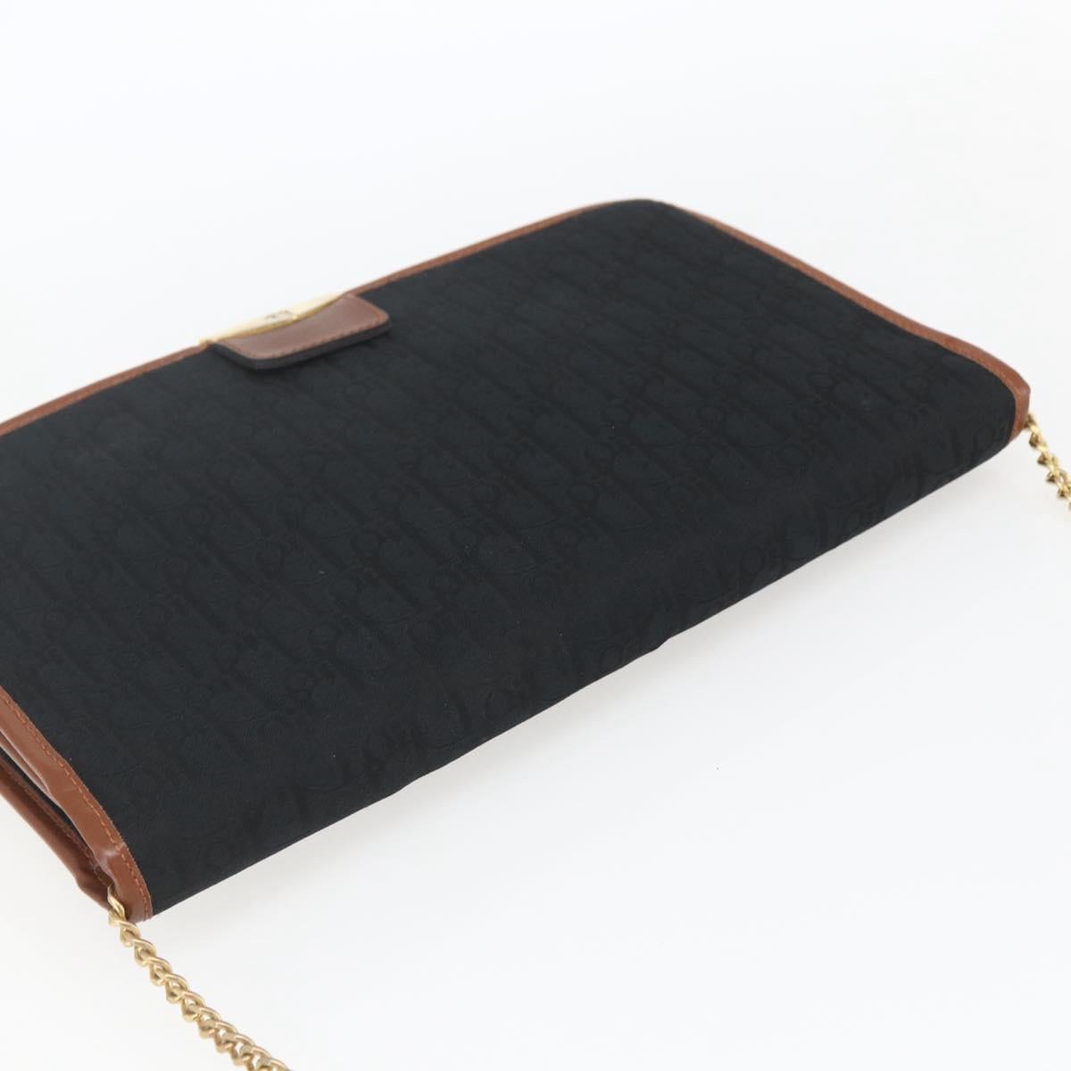 Christian Dior Trotter Canvas Chain Shoulder Bag Black Gold Auth 164854
