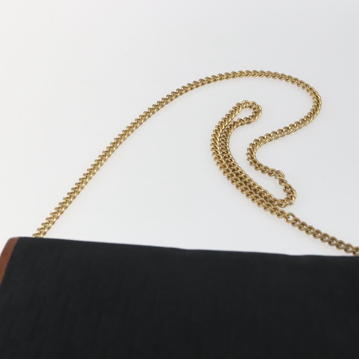 Christian Dior Trotter Canvas Chain Shoulder Bag Black Gold Auth 164854