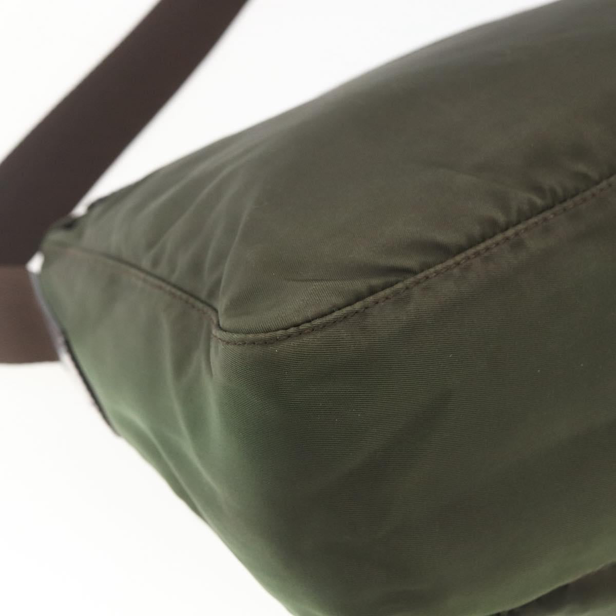 PRADA Shoulder Bag Nylon Khaki Silver Auth 164856