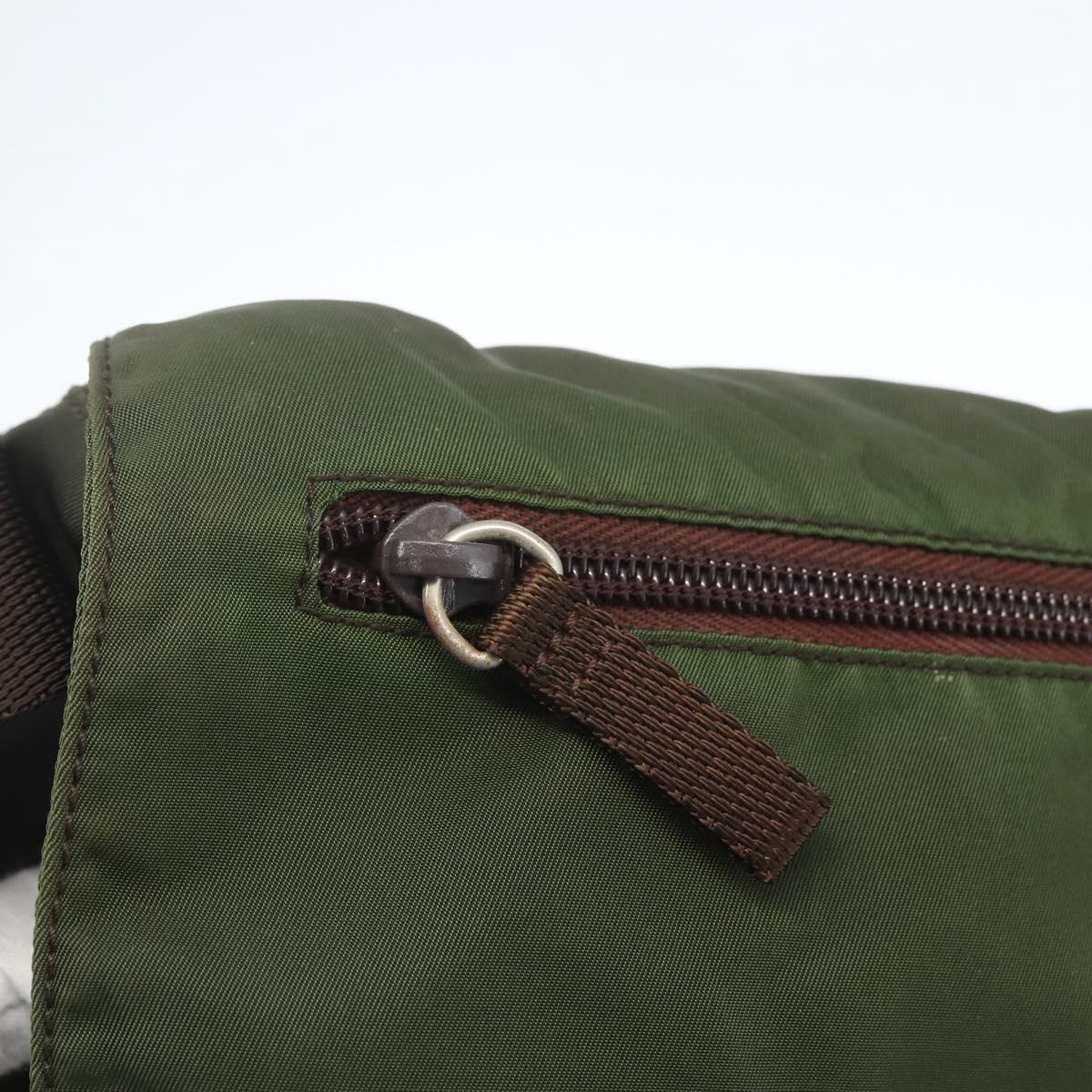 PRADA Shoulder Bag Nylon Khaki Silver Auth 164856