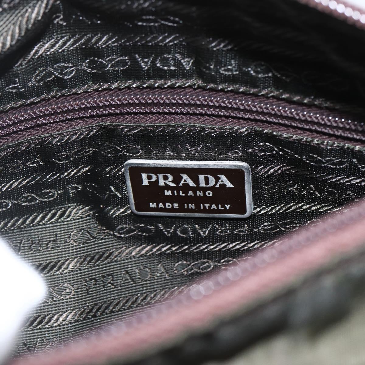 PRADA Shoulder Bag Nylon Khaki Silver Auth 164856