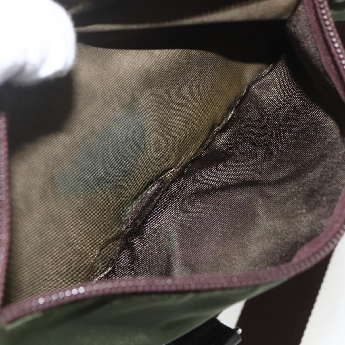 PRADA Shoulder Bag Nylon Khaki Silver Auth 164856