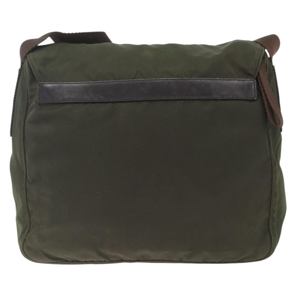 PRADA Shoulder Bag Nylon Khaki Silver Auth 164856