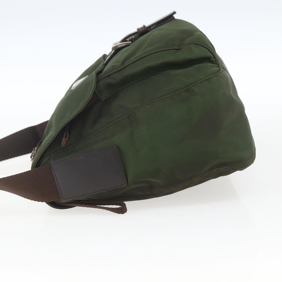 PRADA Shoulder Bag Nylon Khaki Silver Auth 164856