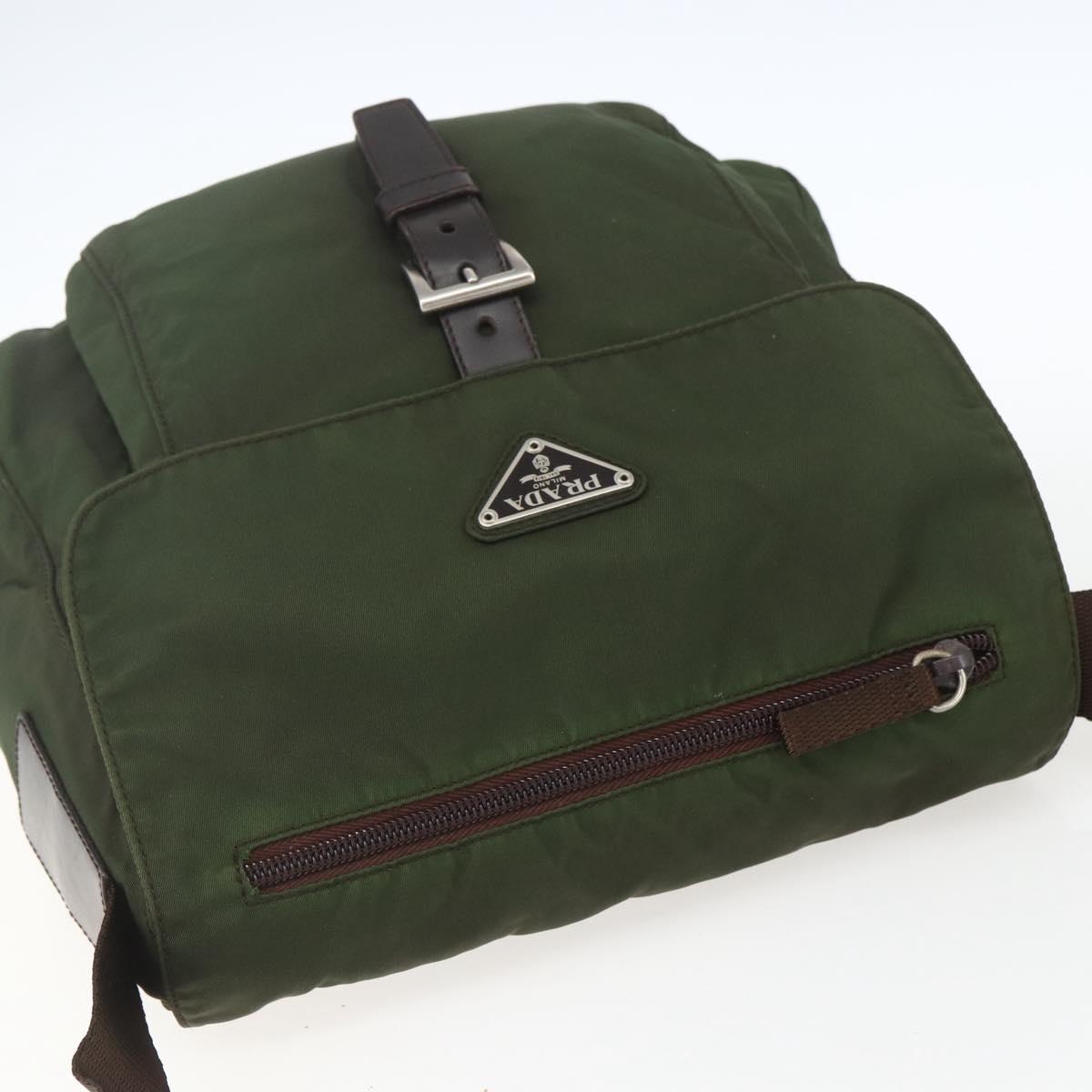 PRADA Shoulder Bag Nylon Khaki Silver Auth 164856