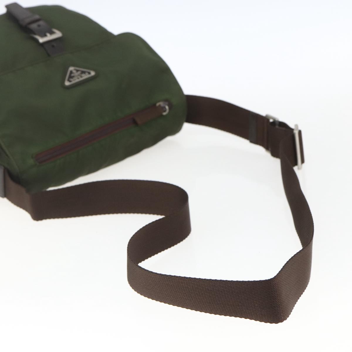 PRADA Shoulder Bag Nylon Khaki Silver Auth 164856