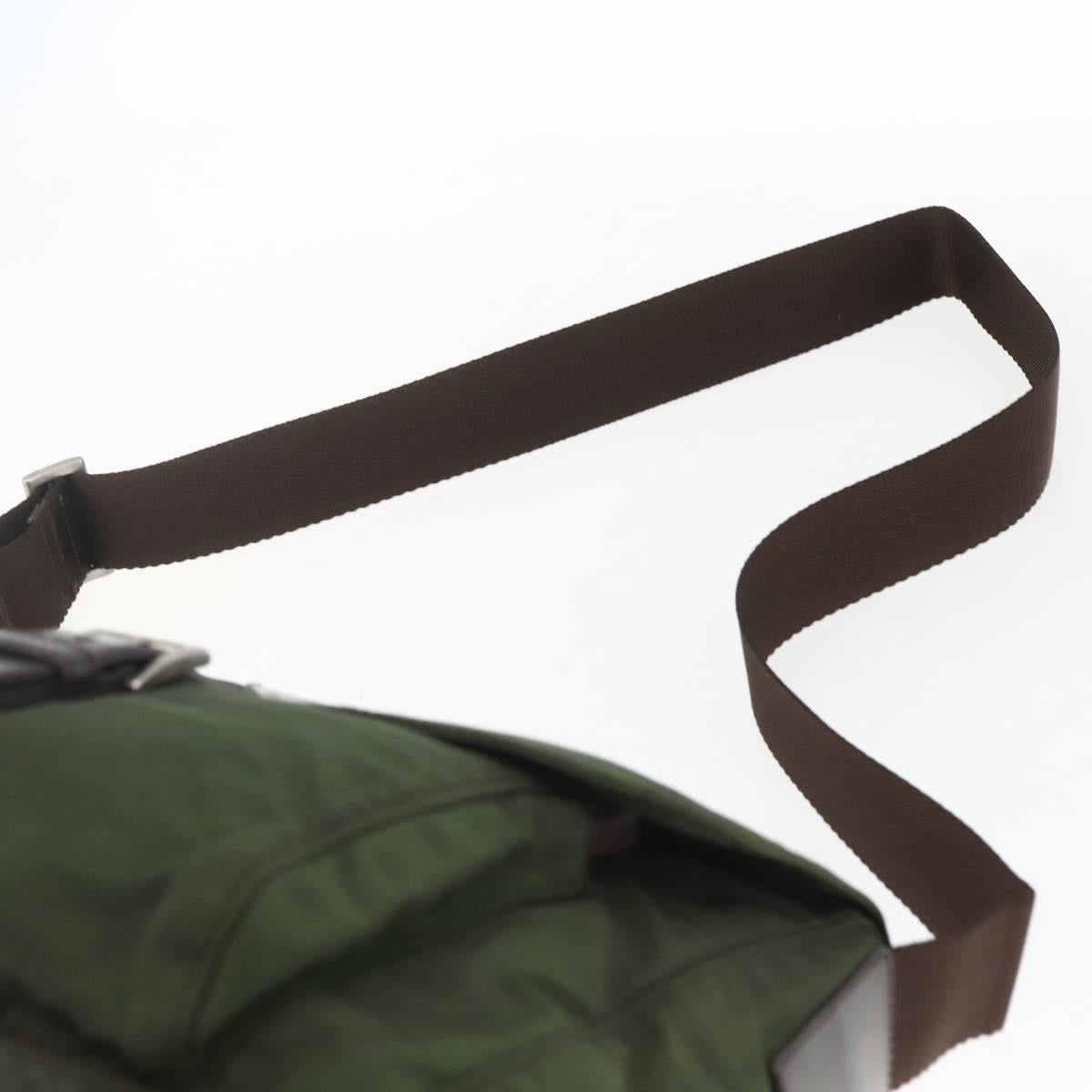 PRADA Shoulder Bag Nylon Khaki Silver Auth 164856