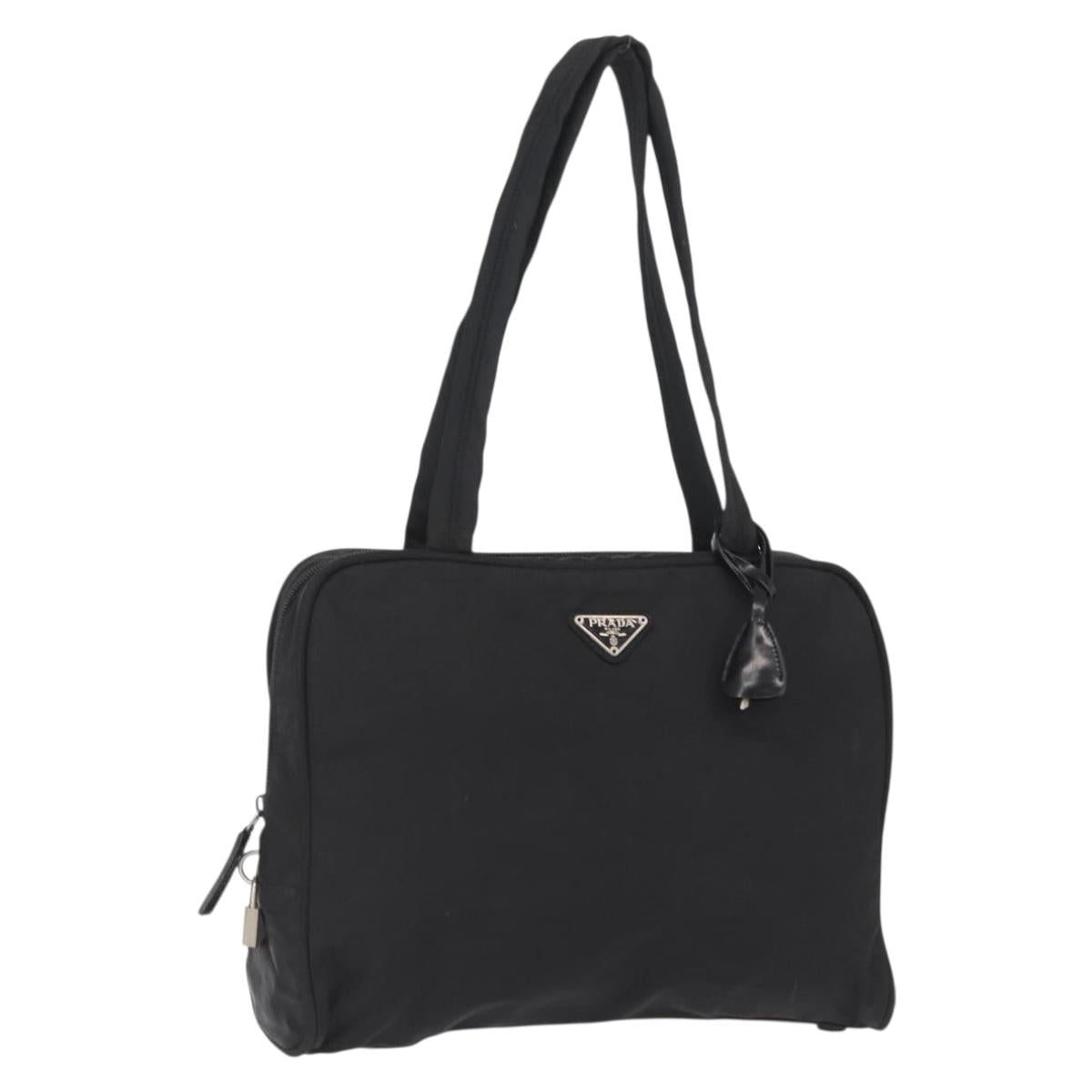 PRADA Hand Bag Nylon Black Silver Auth 164858