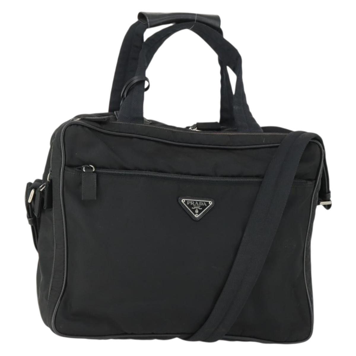 PRADA Hand Bag Nylon 2way Black Silver Auth 164859