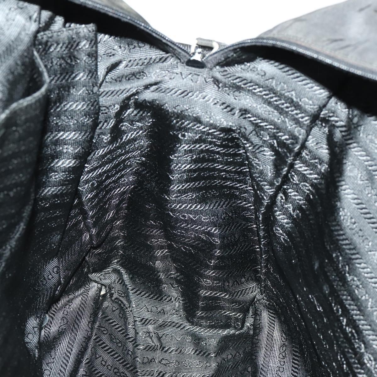 PRADA Hand Bag Nylon 2way Black Silver Auth 164859