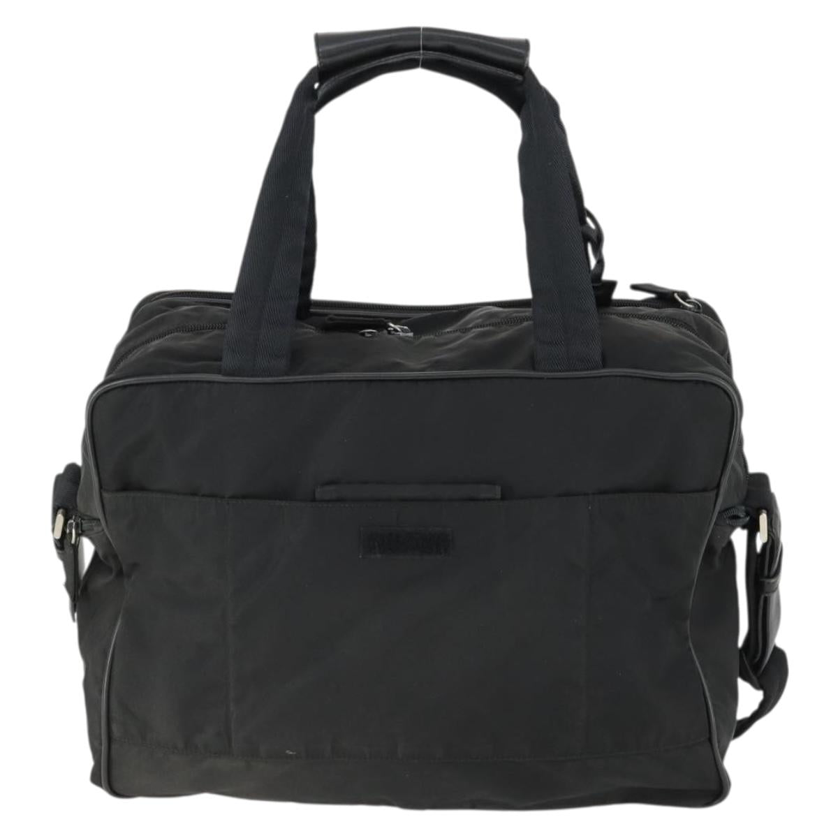 PRADA Hand Bag Nylon 2way Black Silver Auth 164859